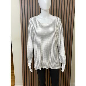 Eileen Fisher Women's M White T-Shirt Cotton Top Striped Casual Streetwear Boho